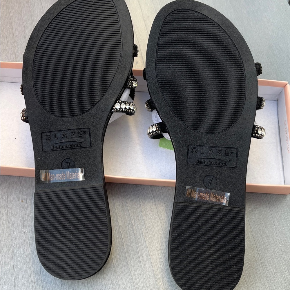 Glaze Black Rhinestone-Embellished Slide Sandals size 7 new - Picture 2 of 3